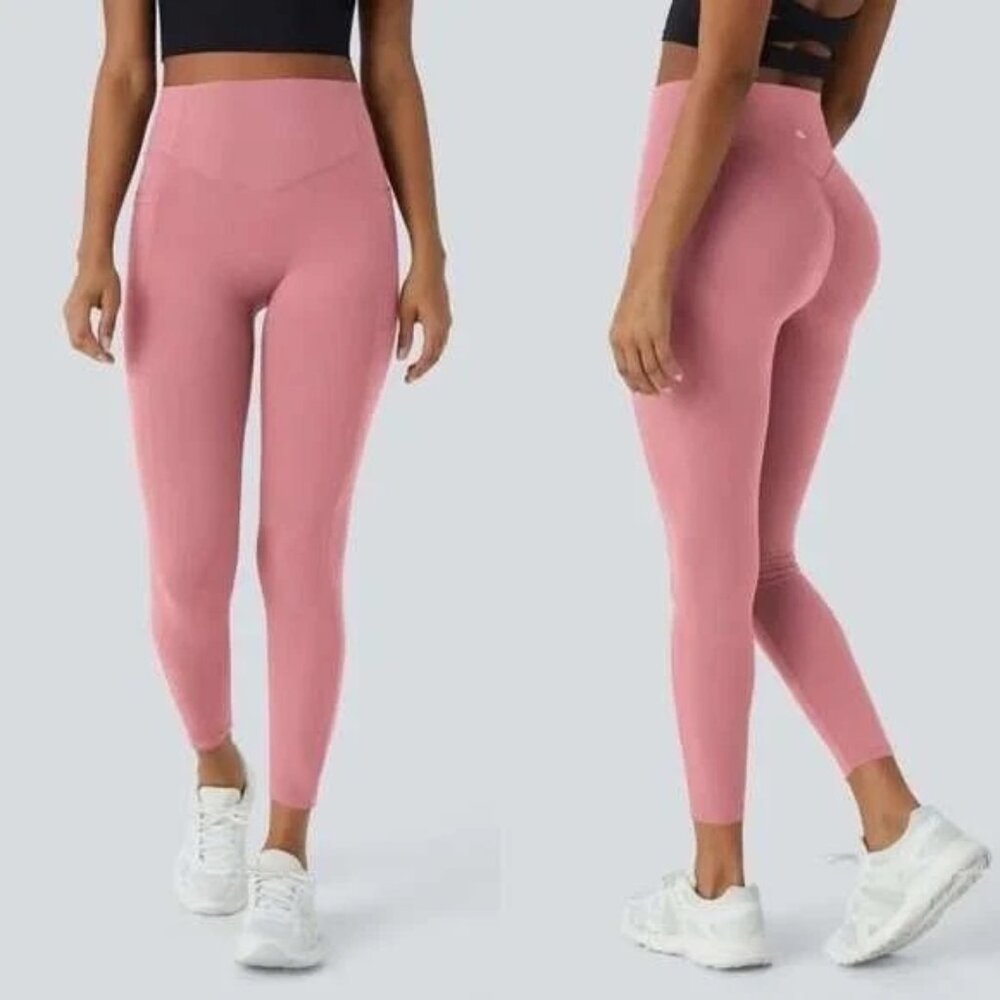 Halara Womens UltraSculpt SoCinched Salmon Pink Leggings 7/8 Length Pockets Smal